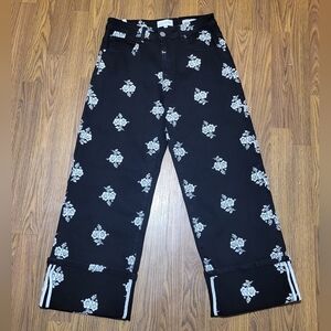NWT Lola Jeans Colette Size 30 Black Floral Embroidered Culottes Flare Wide Leg